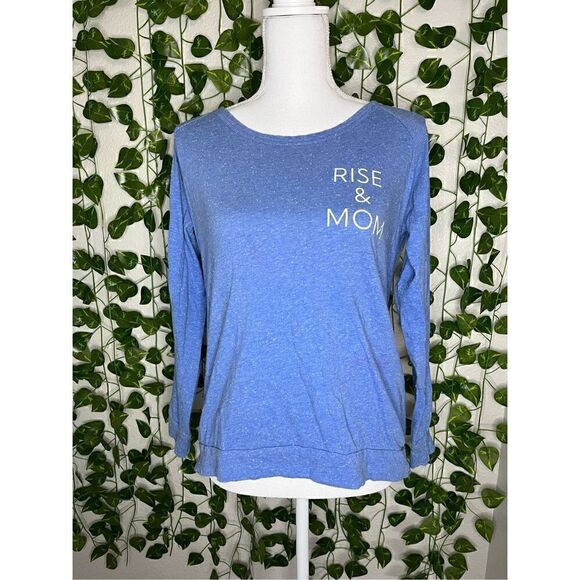 Asics Blue Rise & Mom Print 100% Cotton Long Sleeve Crew Neck T-Shirt Size Small - Picture 1 of 5